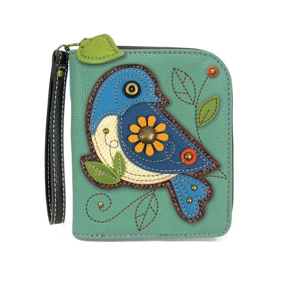 Chala Faux Leather Zip Credit Card Wallet Wristlet - Blue Bird, Teal NWT